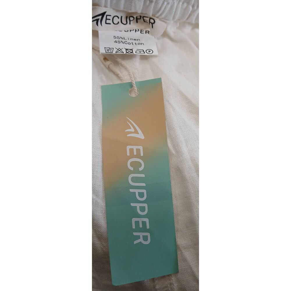 Ecupper womens xl linen cotton white pants Hi Rise Wide Leg cropped - Picture 8 of 10